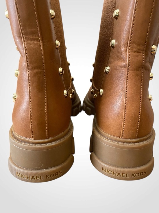 Michael Kors | MK Brown Leather Studded Ridley Chelsea Boot Lug Sole NWOB 6.5 - Picture 6 of 11